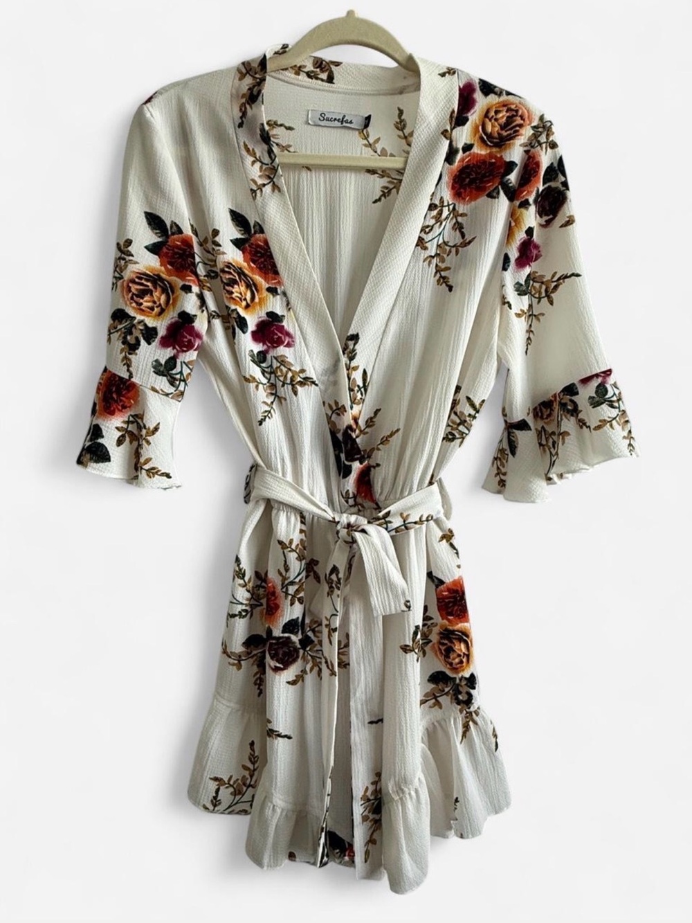 Cottagecore Cream Floral Flutter Sleeve Romper Jumper Garden Party Coquette Sz M